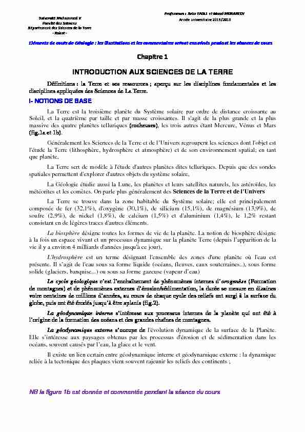 [PDF] Chapitre 1 INTRODUCTION AUX SCIENCES DE LA TERRE