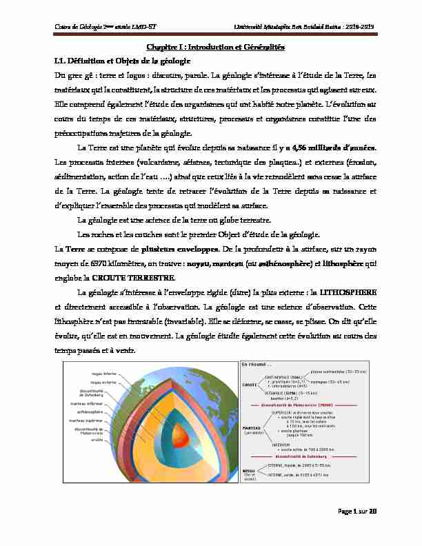 [PDF] Cours de Géologie 2eme année LMD-ST Université Mustapha Ben