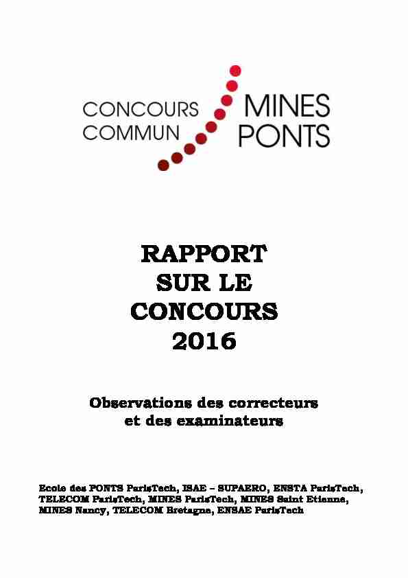 RAPPORT SUR LE CONCOURS 2016