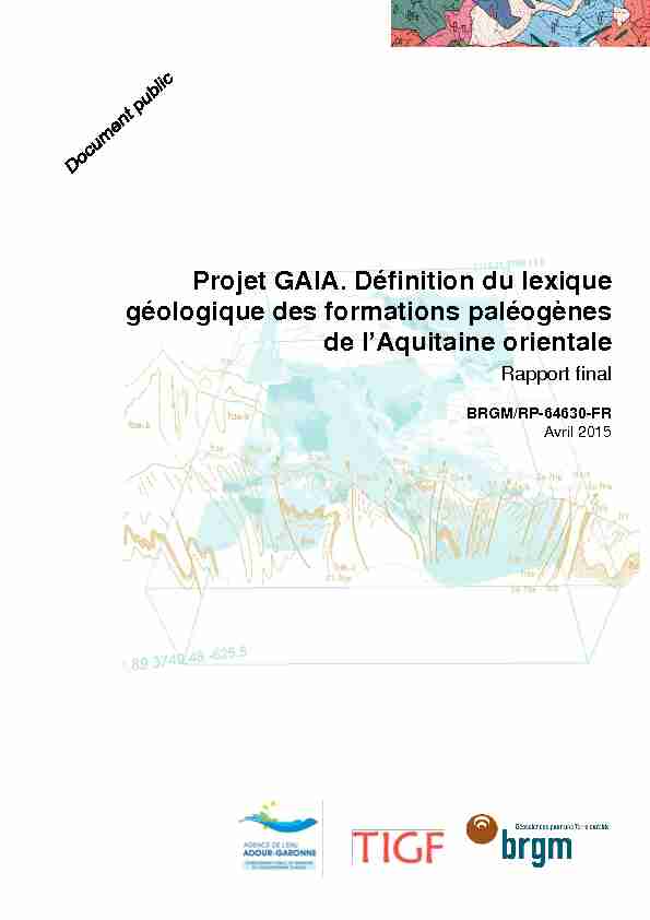 Projet GAIA. Définition du lexique géologique des formations