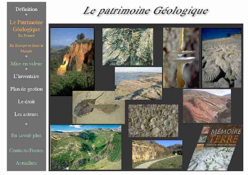 Définition * - Le Patrimoine Géologique
