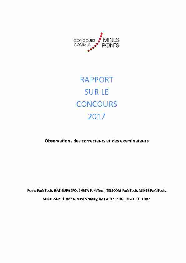 RAPPORT SUR LE CONCOURS 2017