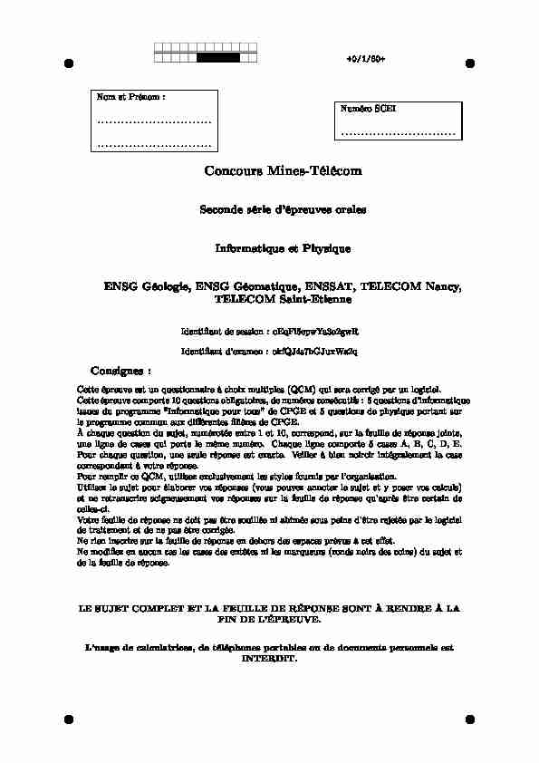 [PDF] Concours Mines-Télécom - 2nde sériedépreuves orales MLV