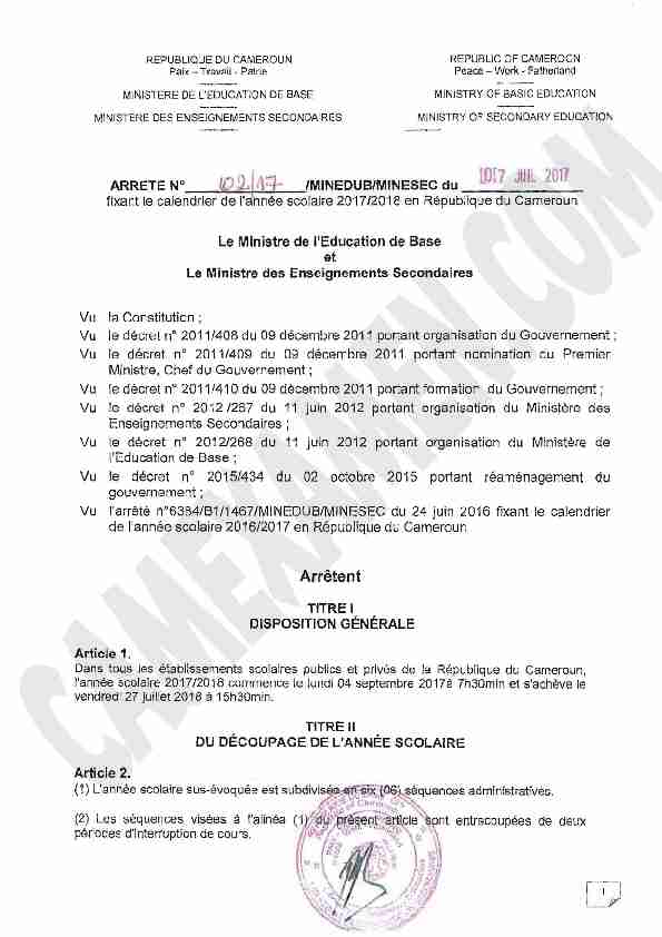 [PDF] Calendrier-Annee-Scolaire-2017-2018-Camerounpdf - Camexamen