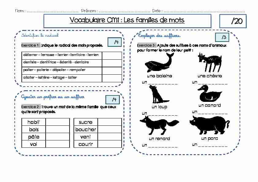 [PDF] Vocabulaire CM1 : Les familles de mots