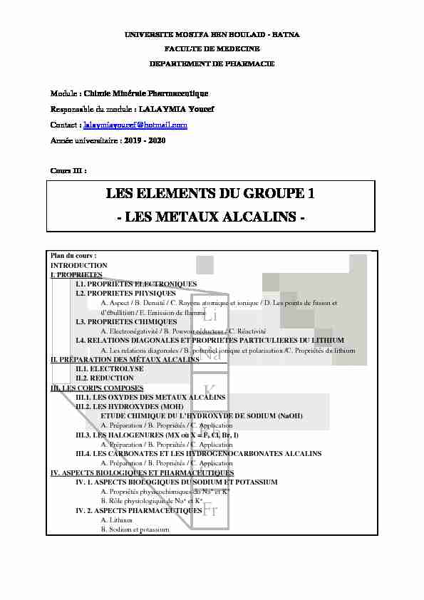 [PDF] LES ELEMENTS DU GROUPE 1 - LES METAUX ALCALINS -