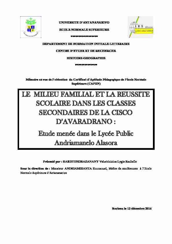 [PDF] LE MILIEU FAMILIAL ET LA REUSSITE SCOLAIRE DANS LES