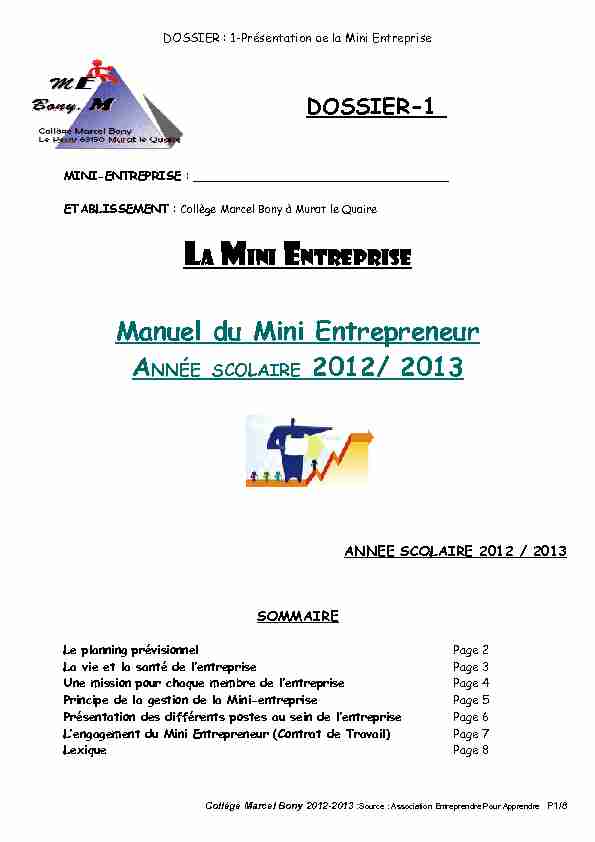 [PDF] Manuel du Mini Entrepreneur 2012/ 2013
