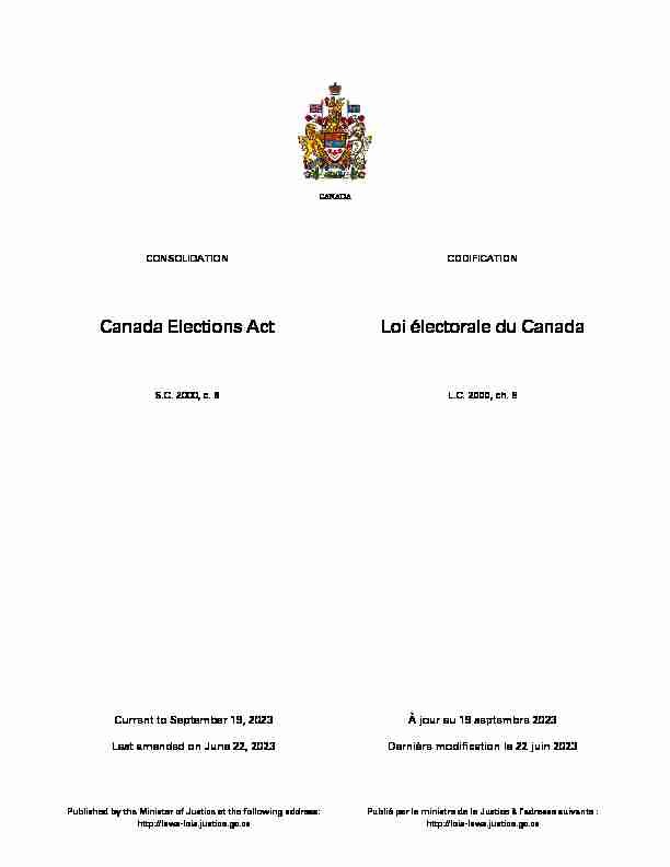 Canada Elections Act Loi électorale du Canada