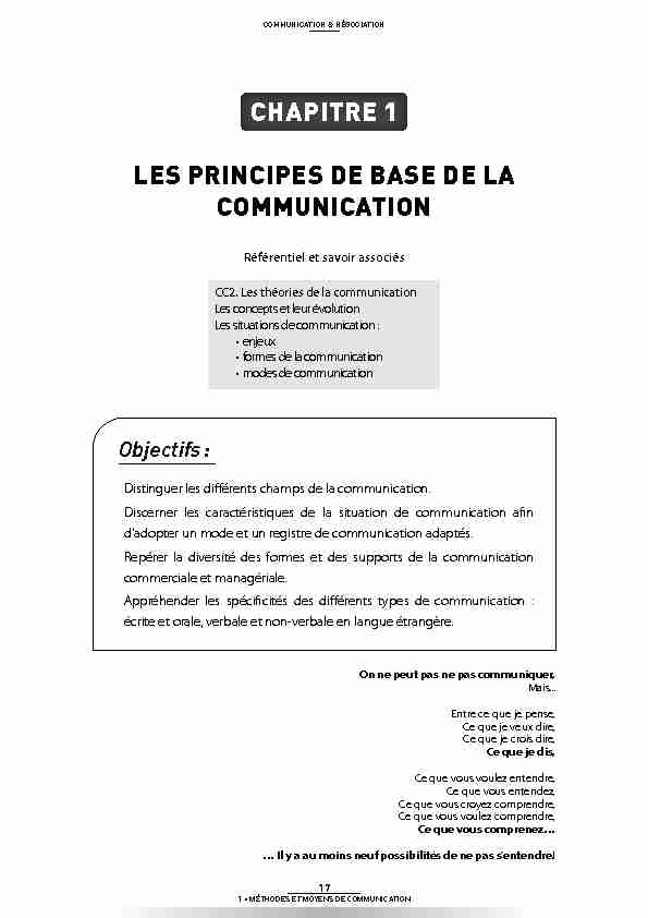 CAPITRE 1 LES PRINCIPES DE BASE DE LA COMMUNICATION - Lalibfr