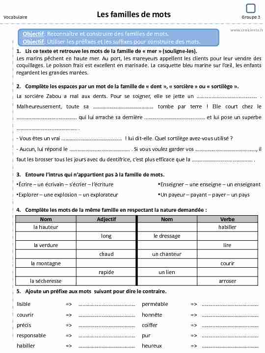 [PDF] Les familles de mots - Cenicienta