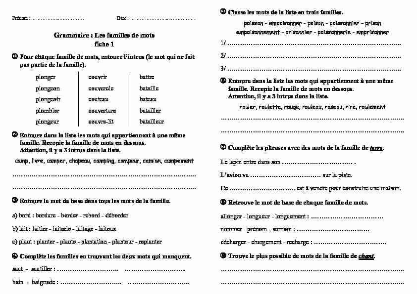 [PDF] Les familles de mots (exercices)