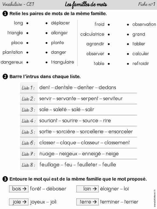 [PDF] 6 fiches dexercices “Les familles de mots” - Lutin Bazar