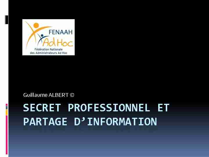 [PDF] Secret Professionnel et partage dinformation - fenaah