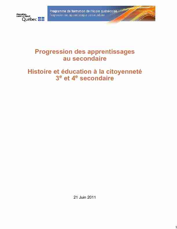[PDF] Progression des apprentissages au secondaire Histoire et