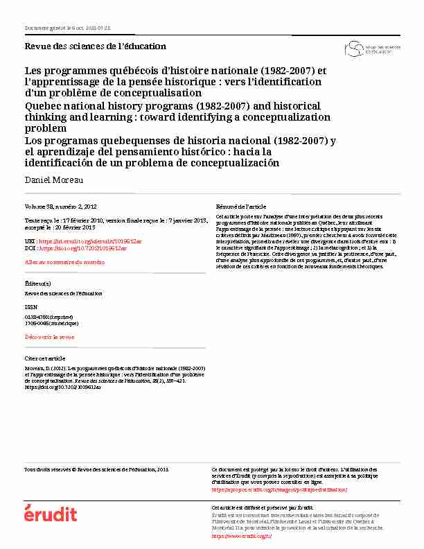 Les programmes québécois dhistoire nationale (1982-2007  - Érudit