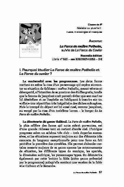 [PDF] I Pourquoi étudier La Farce de maître Pathelin et La Farce du cuvier ?