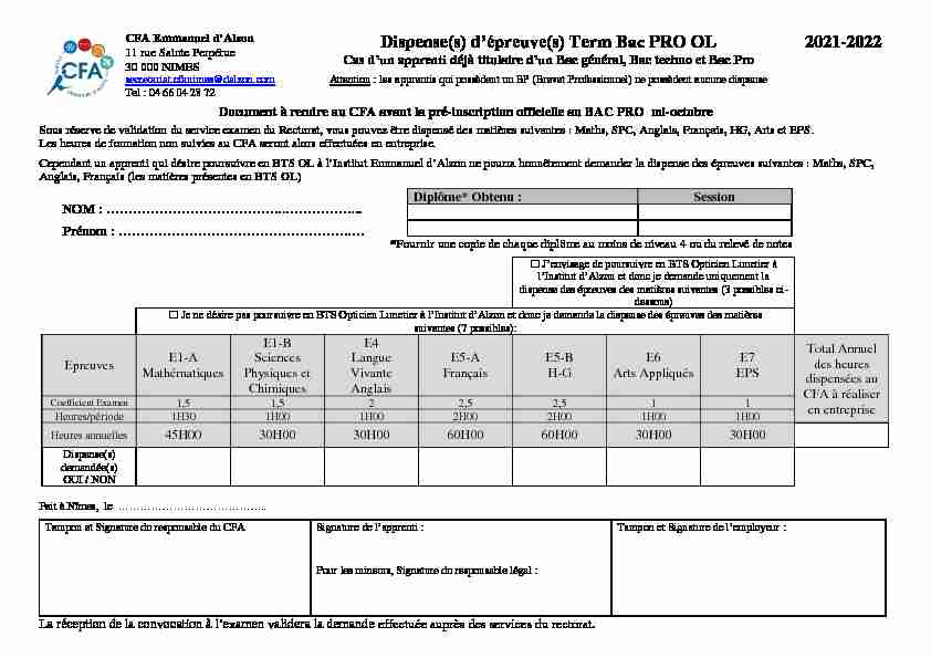 [PDF] Dispense(s) dépreuve(s) Term Bac PRO OL 2021-2022
