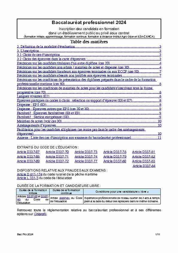 [PDF] Baccalauréat professionnel 2023 Table des matières - Chlorofil