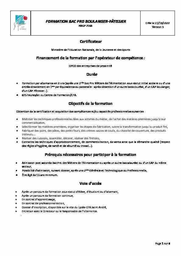 FORMATION BAC PRO BOULANGER-PÂTISSIER Certificateur