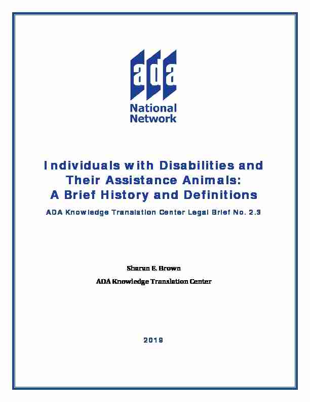 Individuals with Disabilities and Their Assistance Animals: A Brief