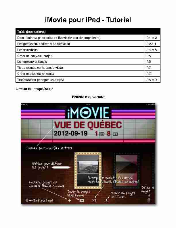 [PDF] iMovie pour iPad - Tutoriel - Récit des arts