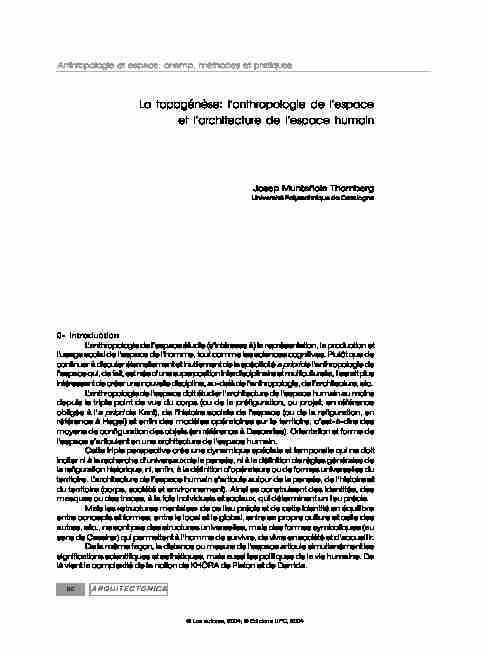 La topogénèse: lanthropologie de lespace et larchitecture de l