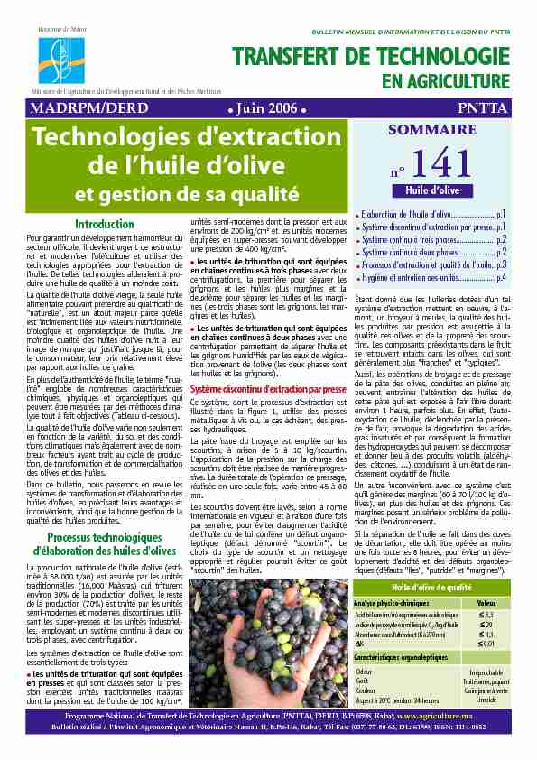 [PDF] Technologies dextraction de lhuile dolive - Transfert de