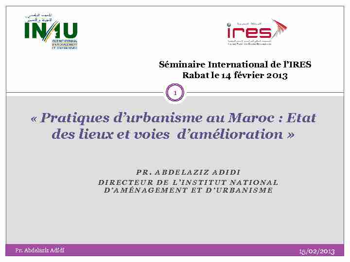 « Pratiques durbanisme au Maroc : Etat des lieux et voies d