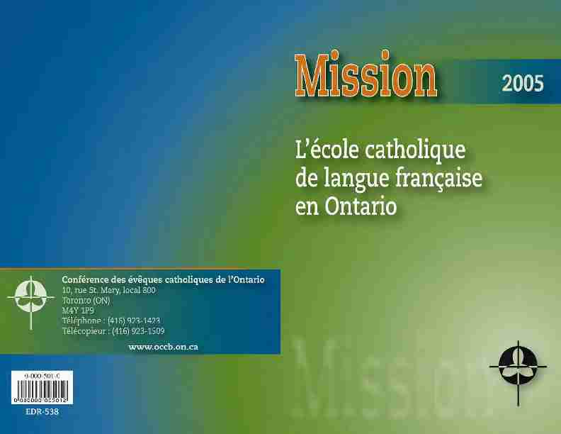 Mission – Lécole catholique de langue française en Ontario