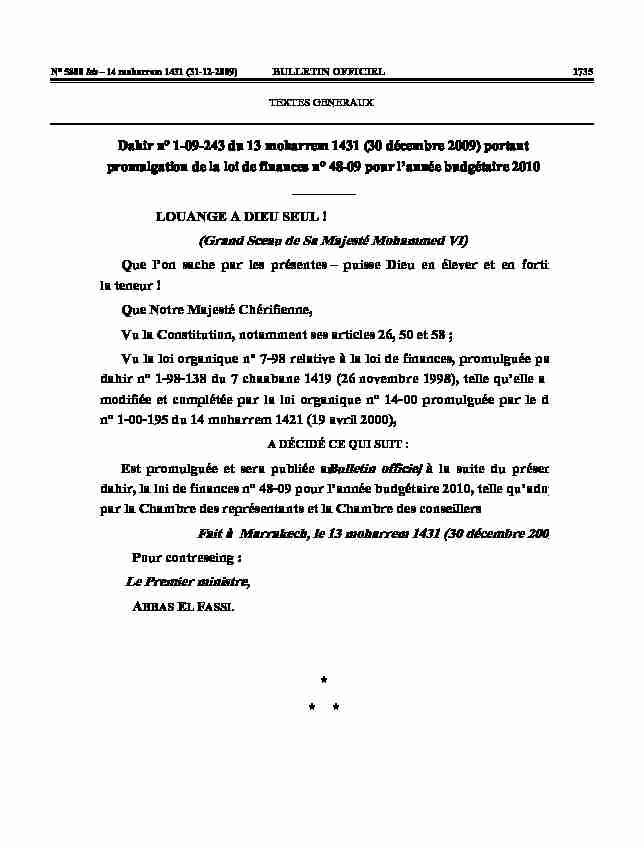Maroc - Loi de finances pour 2010 (www.droit-afrique.com)