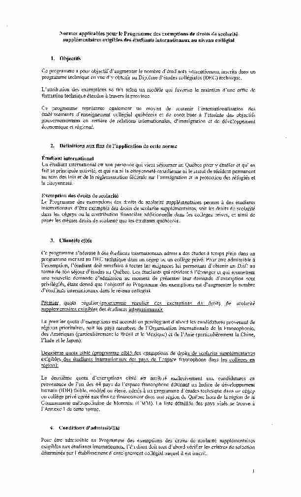 [PDF] Normes applicabèes pour le Prograar~aaae des exemptions de
