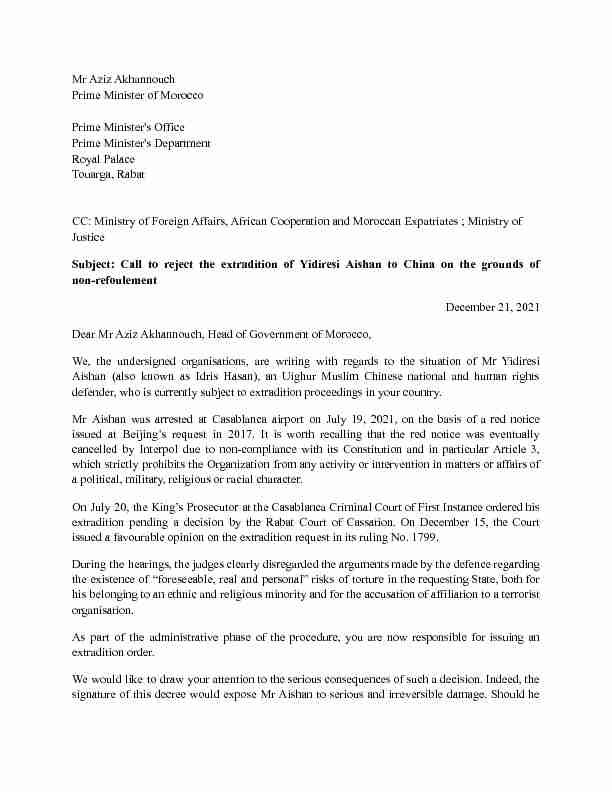 Joint letter to the Prime Minister of Morocco