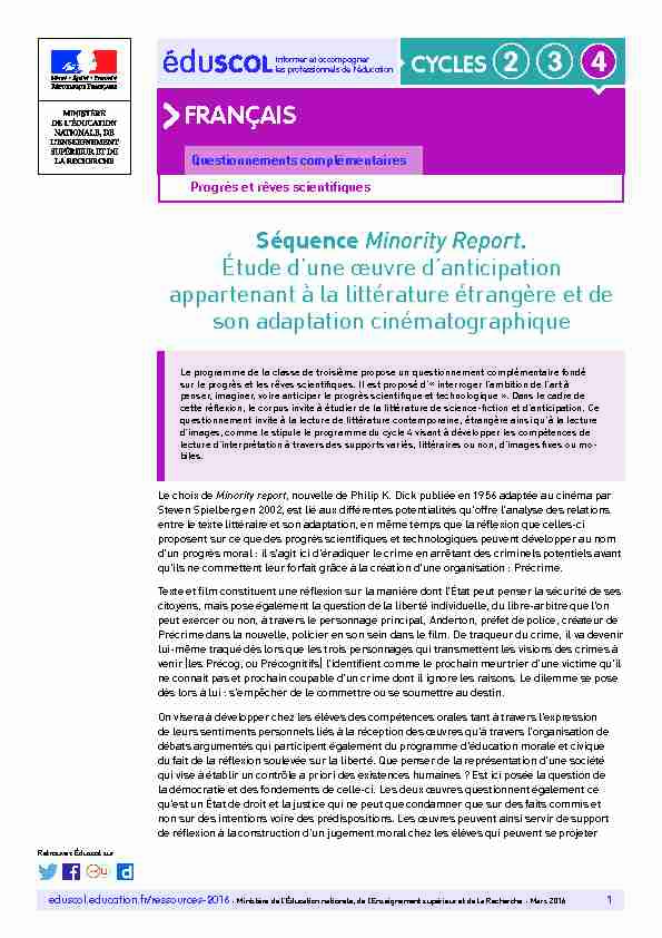 [PDF] Minority Report - mediaeduscoleducationfr - Ministère de l