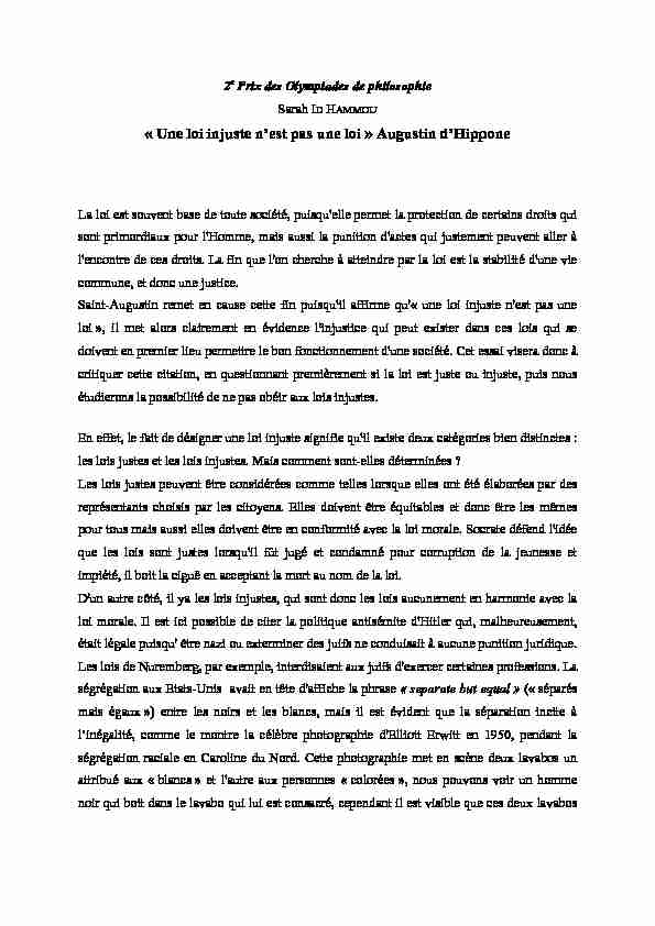 [PDF] « Une loi injuste nest pas une loi » Augustin dHippone