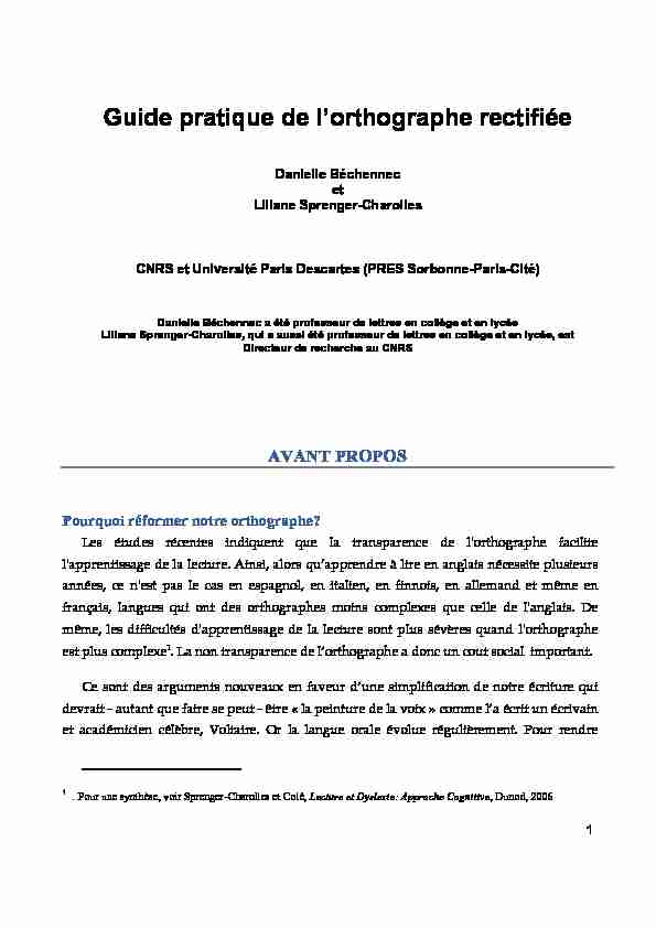 [PDF] Guide pratique de lorthographe rectifiée - Les Cahiers pédagogiques