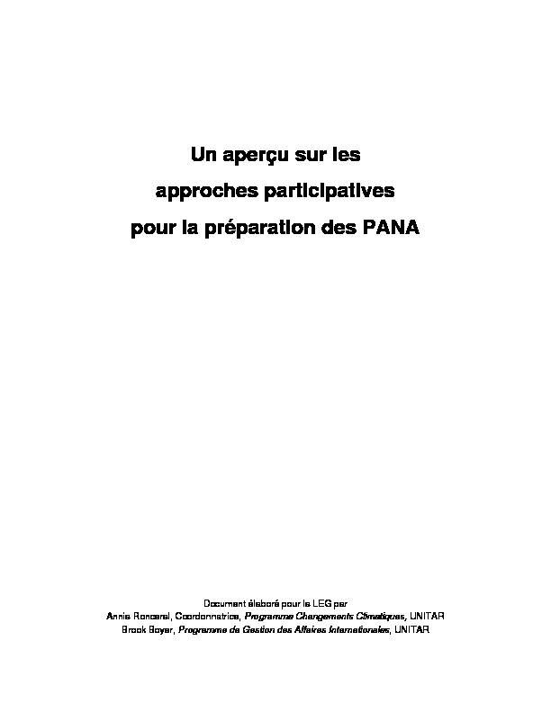 [PDF] Un aperçu sur les approches participatives pour la préparation des