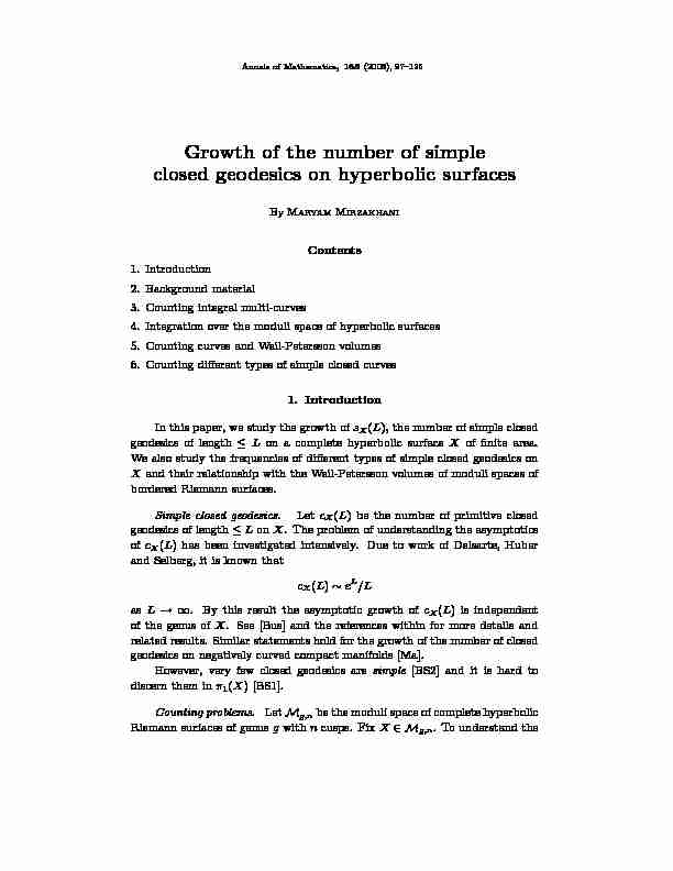 [PDF] Growth of the number of simple closed geodesics on hyperbolic