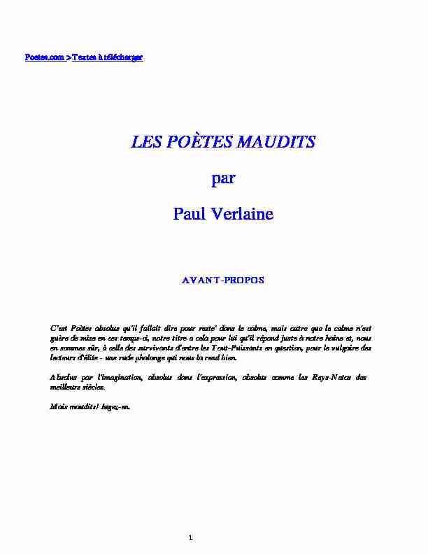 LES POÈTES MAUDITS par Paul Verlaine