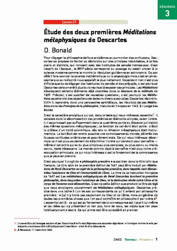 Étude des deux premières Méditations métaphysiques de Descartes
