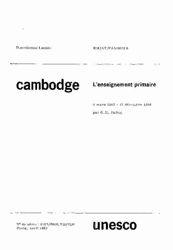 LEnseignement primaire: Cambodge - (mission) 4 mars 1962 - 31