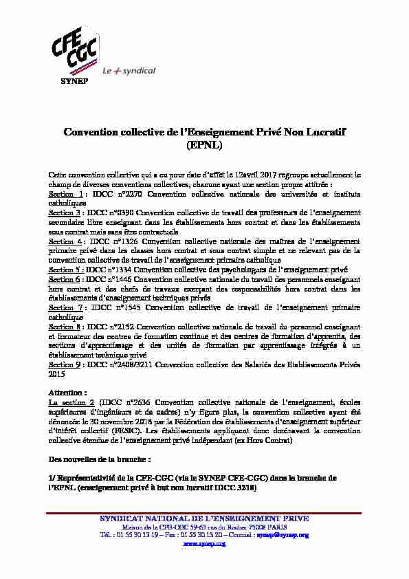 Convention collective de lEnseignement Privé Non Lucratif (EPNL)