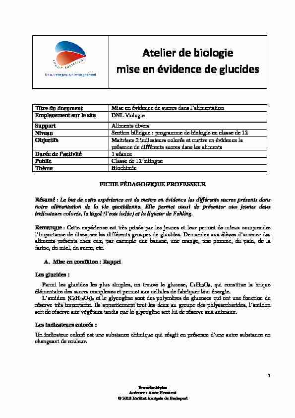 [PDF] Atelier de biologie mise en évidence de glucides - Franciaoktataseu