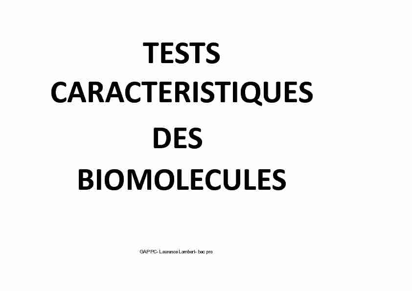 TESTS CARACTERISTIQUES DES BIOMOLECULES