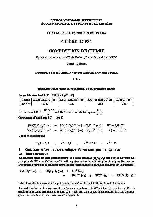 [PDF] filière bcpst composition de chimie - Paris - ENS
