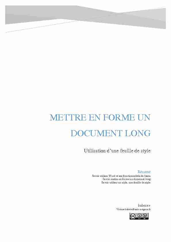 [PDF] mettre en forme un document long - BU Avignon