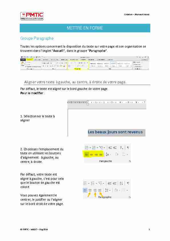 [PDF] METTRE EN FORME Groupe Paragraphe - PMTIC