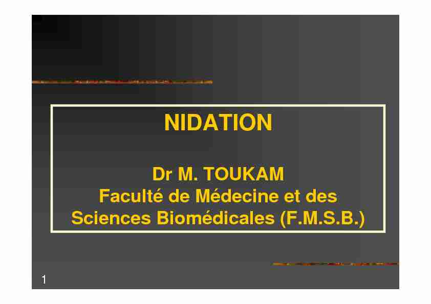 Dr M TOUKAM Faculté de Médecine et des Sciences Biomédicales