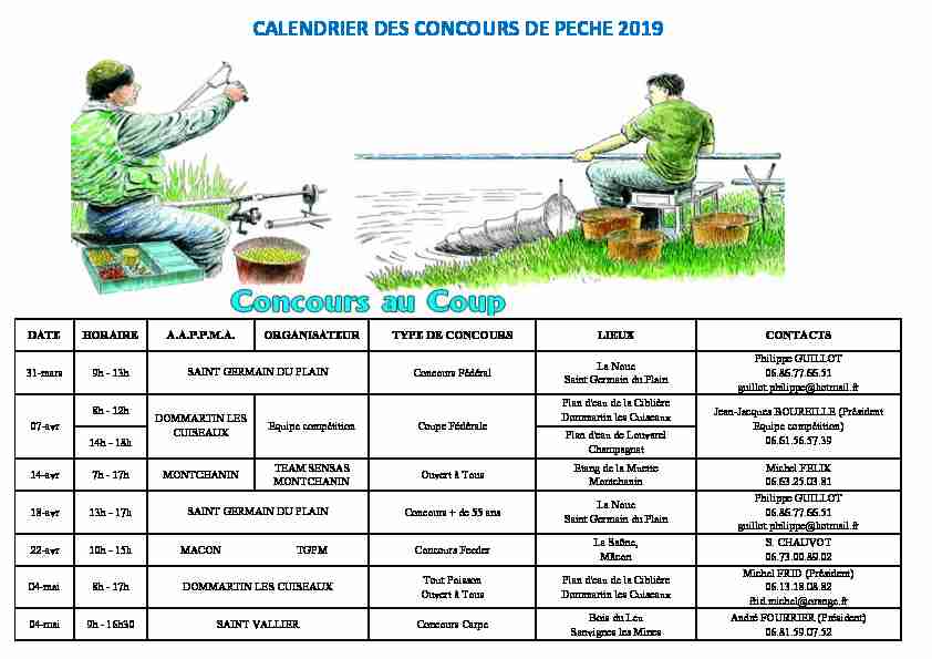 CALENDRIER DES CONCOURS DE PECHE 2019