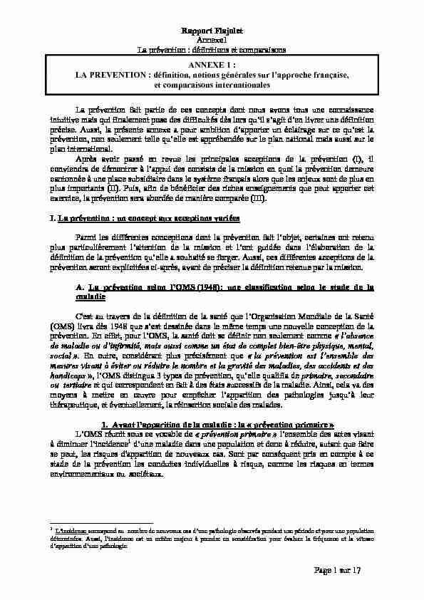 Rapport Flajolet Annexe1 La prévention : définitions et